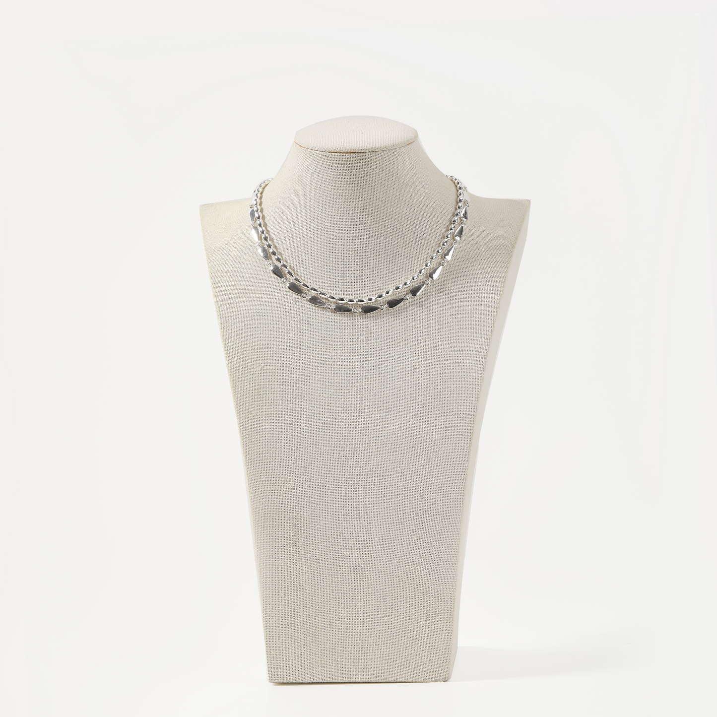 Silver layered geometric bead choker necklace