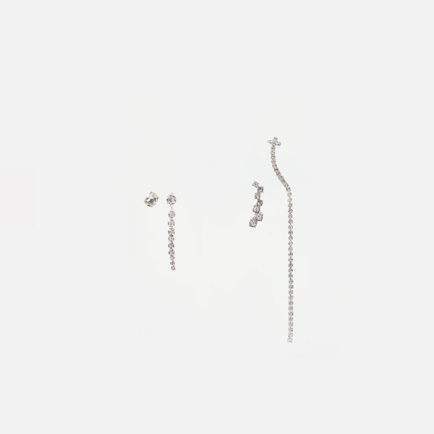 Silver mismatched crystal chain drop earrings