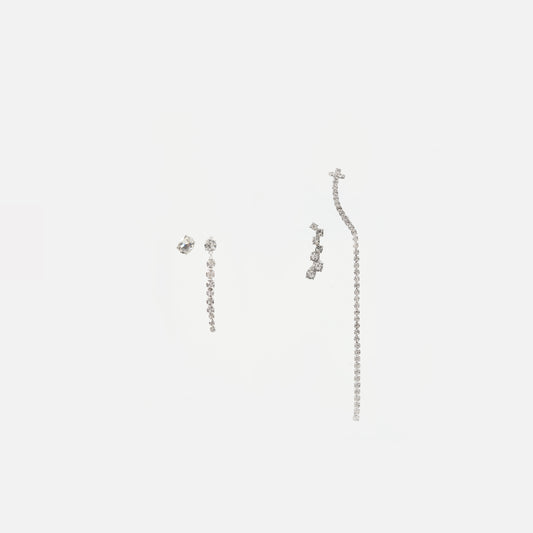 Silver mismatched crystal chain drop earrings