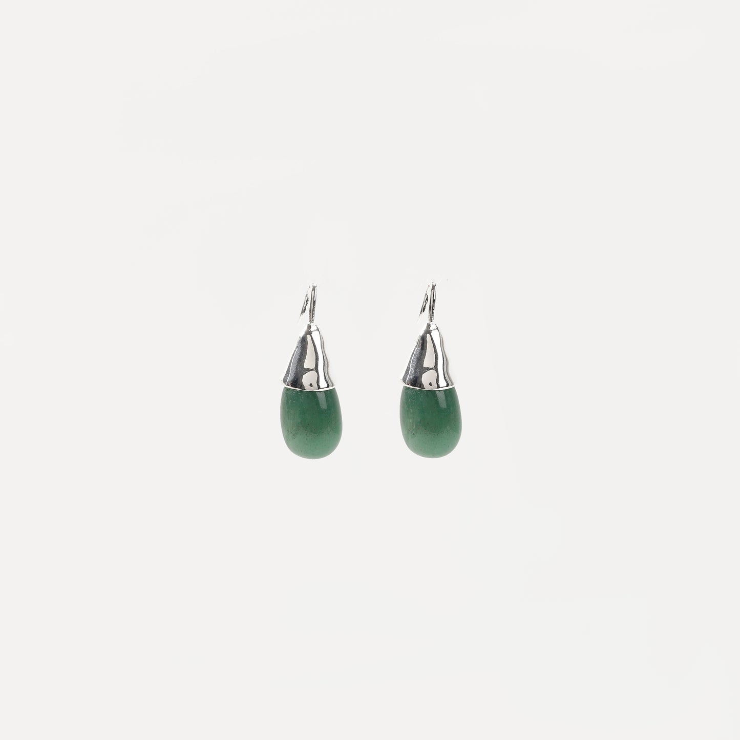 Silver teardrop green aventurine drop earring