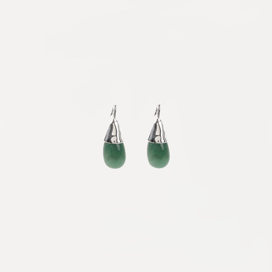 Silver teardrop green aventurine drop earring