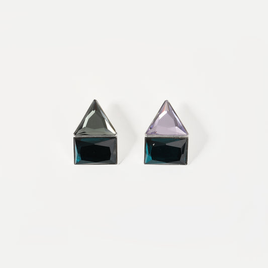 Silver two-tone geometric crystal stud earring