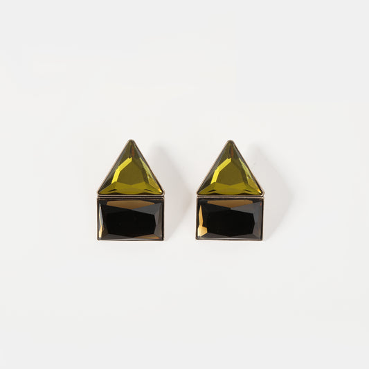 Silver two-tone geometric crystal stud earring