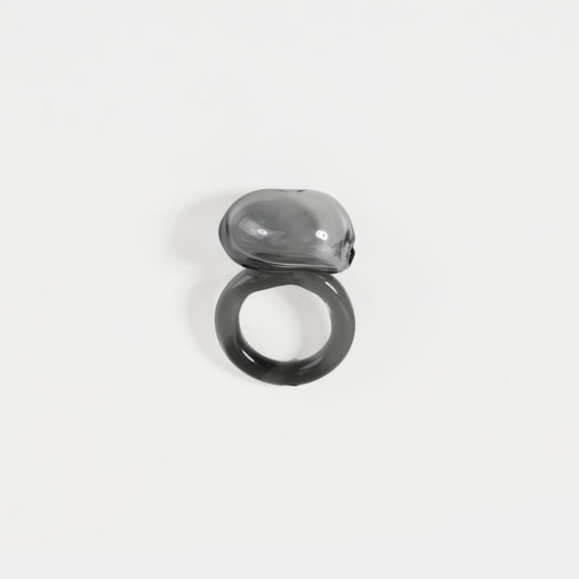 Smoky black domed chunky glass ring