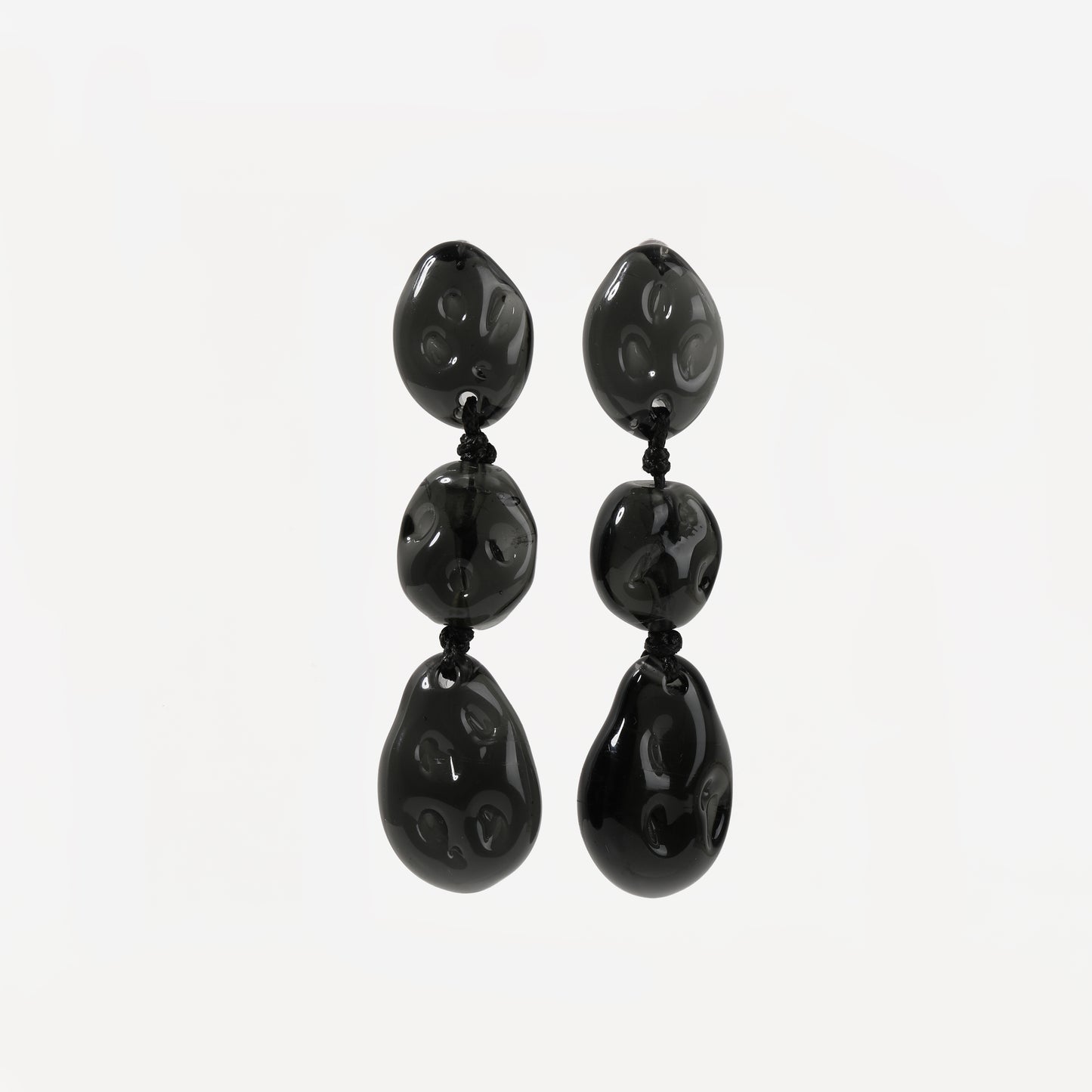 Smoky grey glass triple-drop earrings