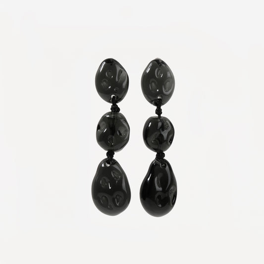 Smoky grey glass triple-drop earrings