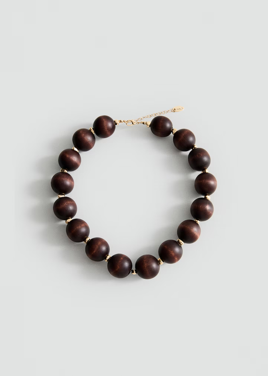 Solid Dark Wood Round Bead Single Strand Choker Necklace