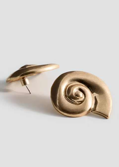 Solid Gold Spiral Conch Shell Stud Earrings