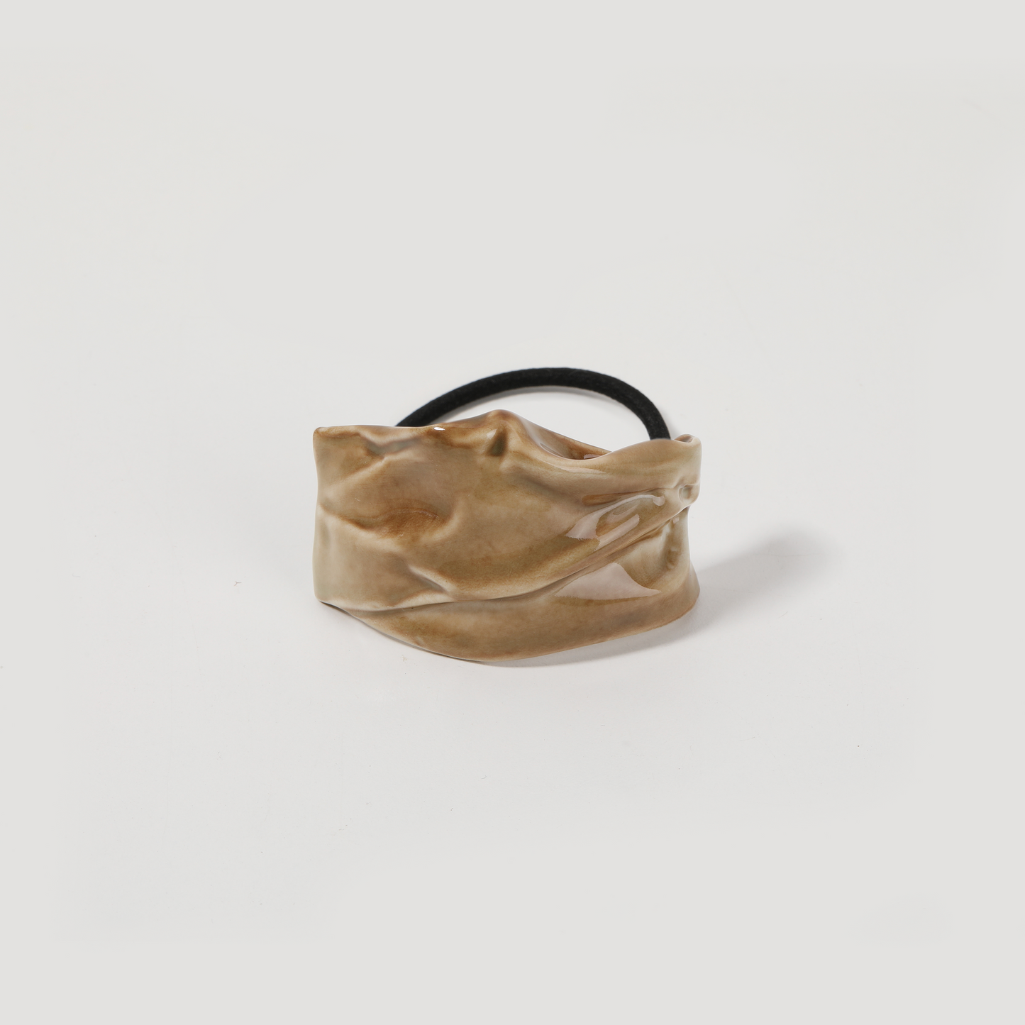 Tan-Ceramic Crinkled Irregular Hair Scrunchie