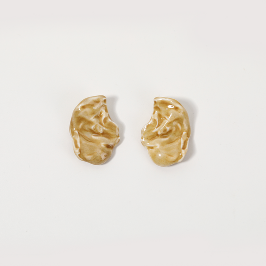 Tan-Glossy Irregular Ruffled Earrings