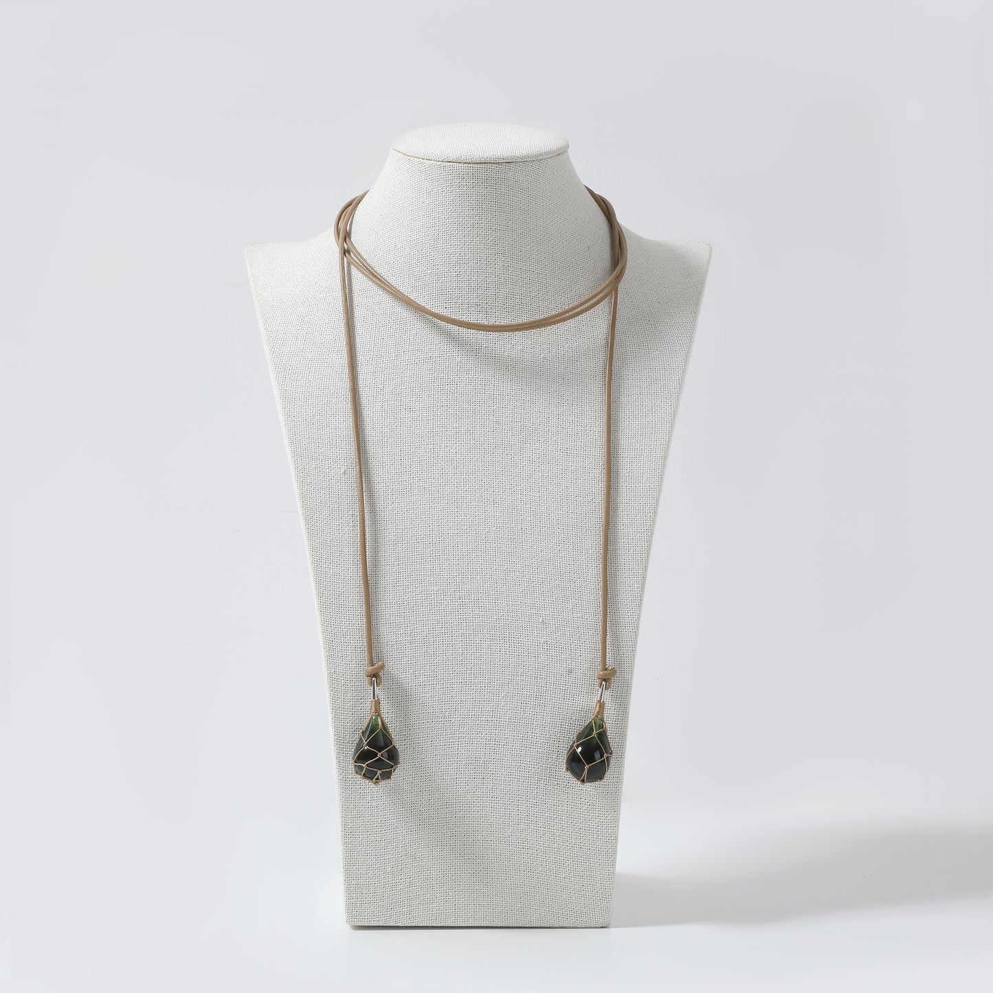 Taupe Adjustable Cord & Black Geometric Pendant Necklace
