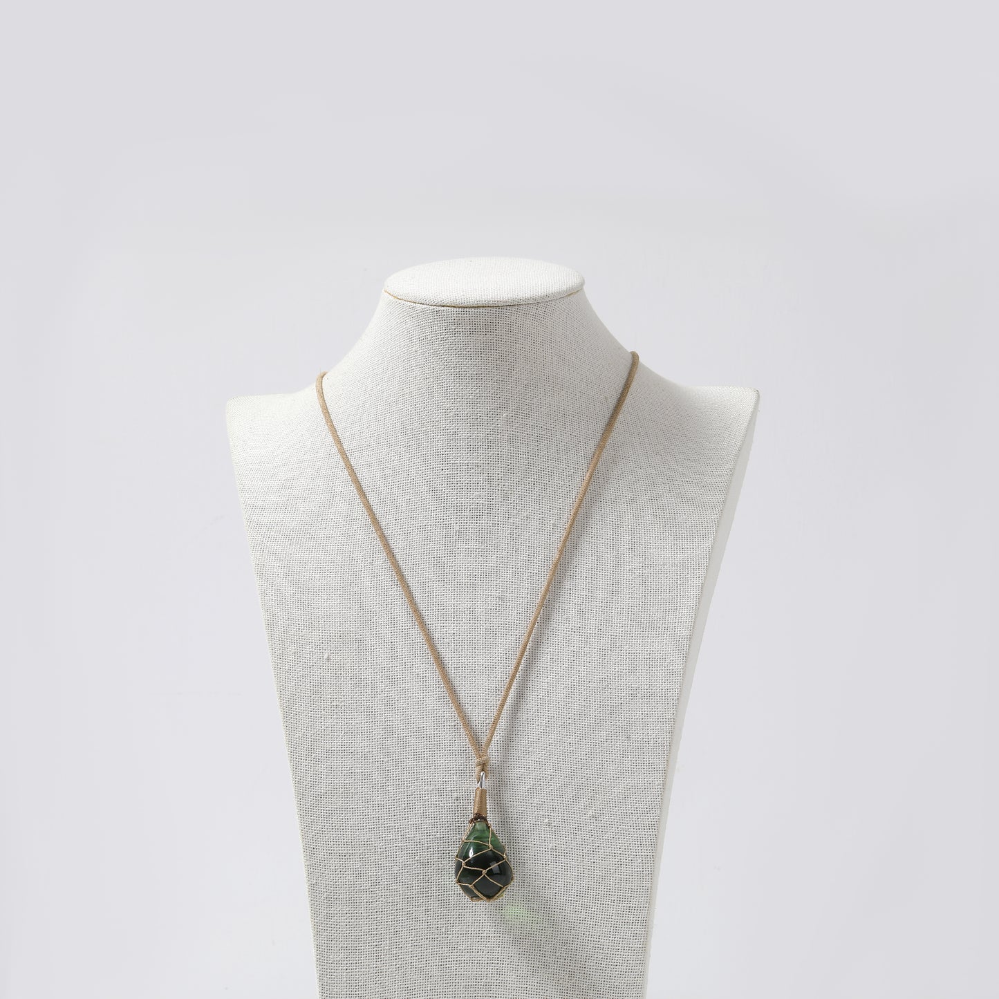 Taupe Cord & Green Geometric Pendant Necklace