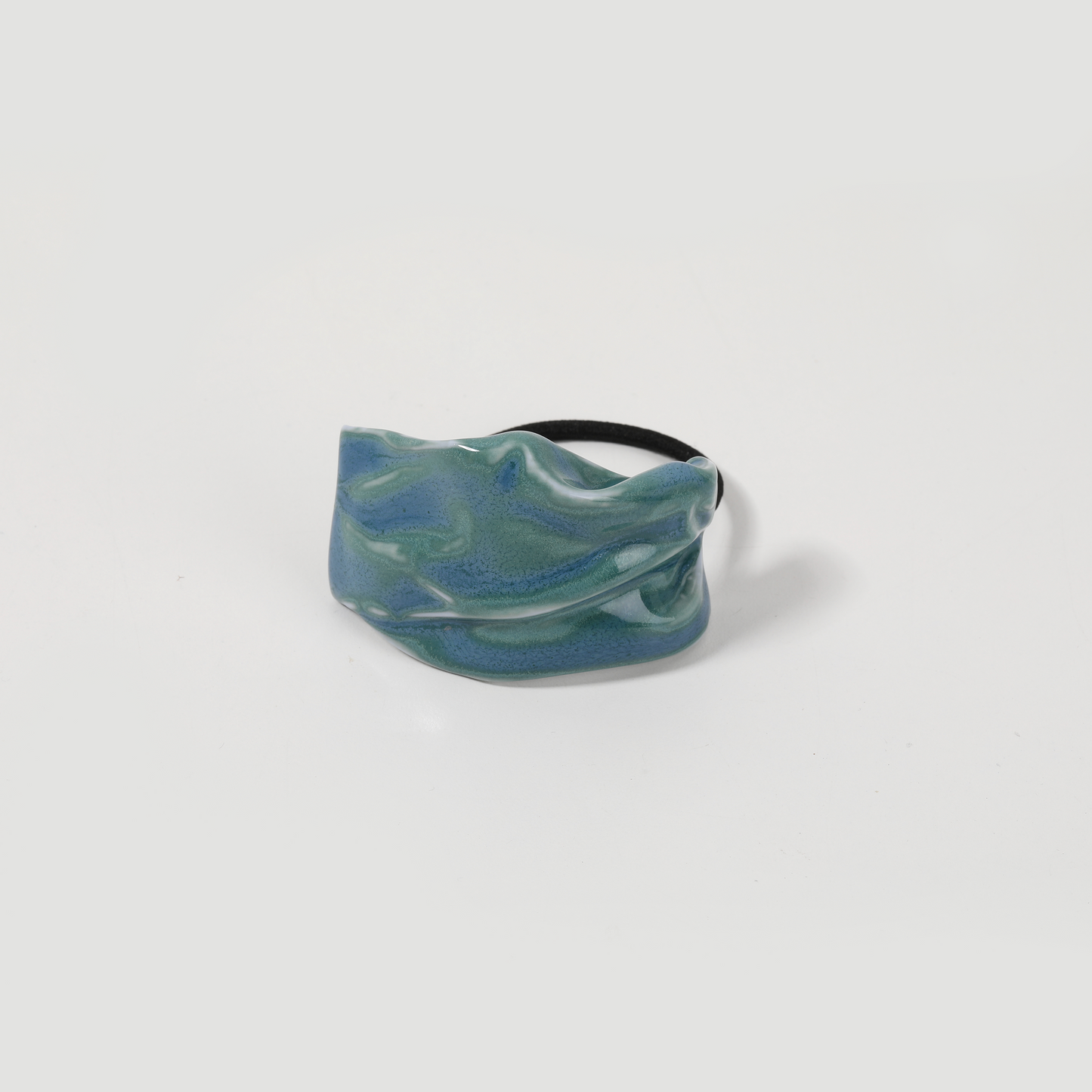Teal-Blue-Ceramic Crinkled Irregular Hair Scrunchie