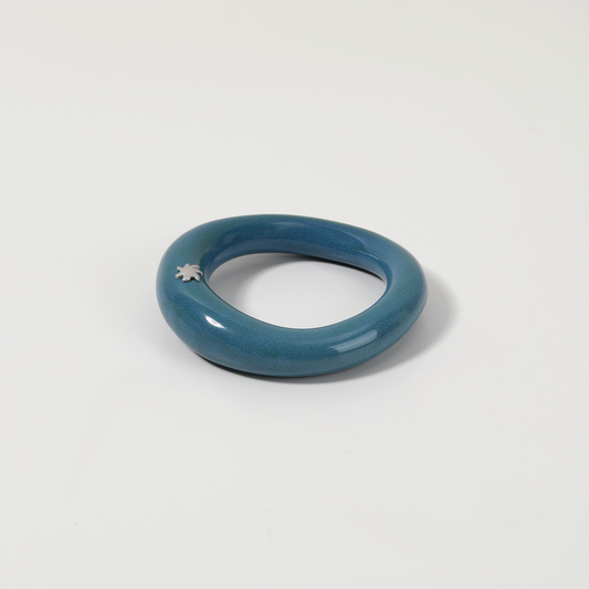 Teal-Matte Oval Closed Bracelet with Star Detail