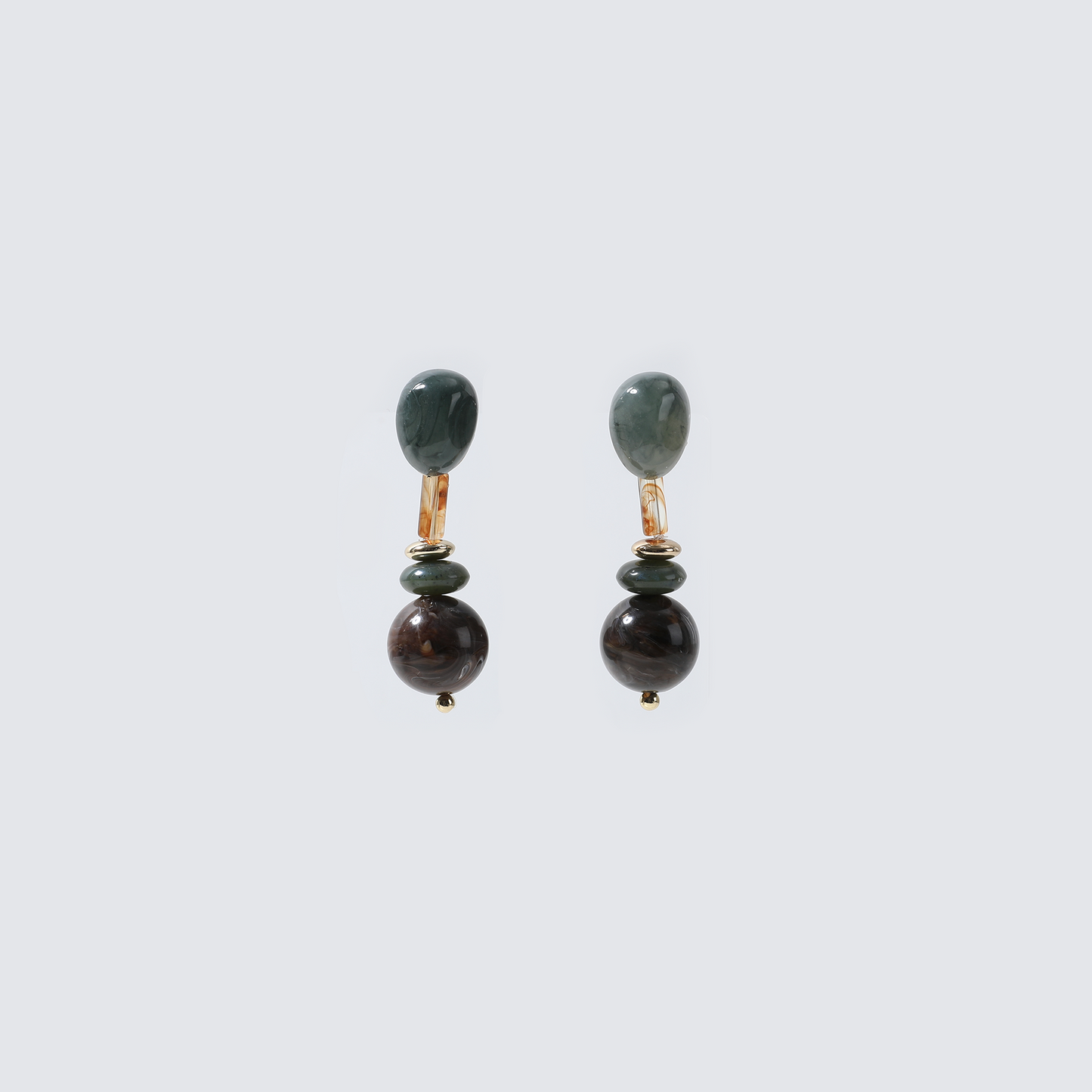 Teal & Brown Marbled Bead Drop Earrings