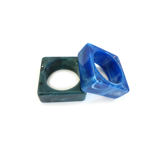 Teal and Blue Marbled Square - shaped Resin Bracelets