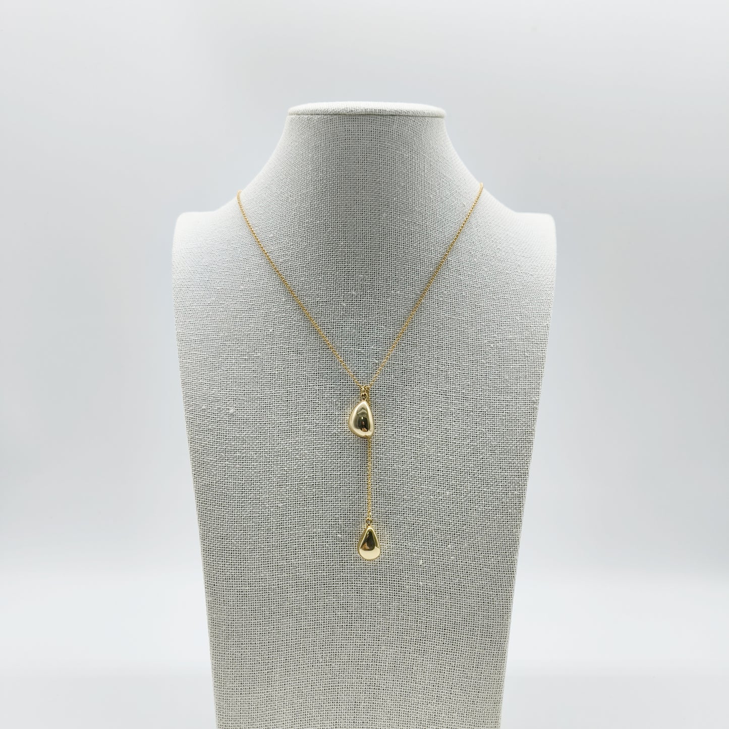 Gold Drop Y Necklace – Minimal Sculptural Lariat Pendant