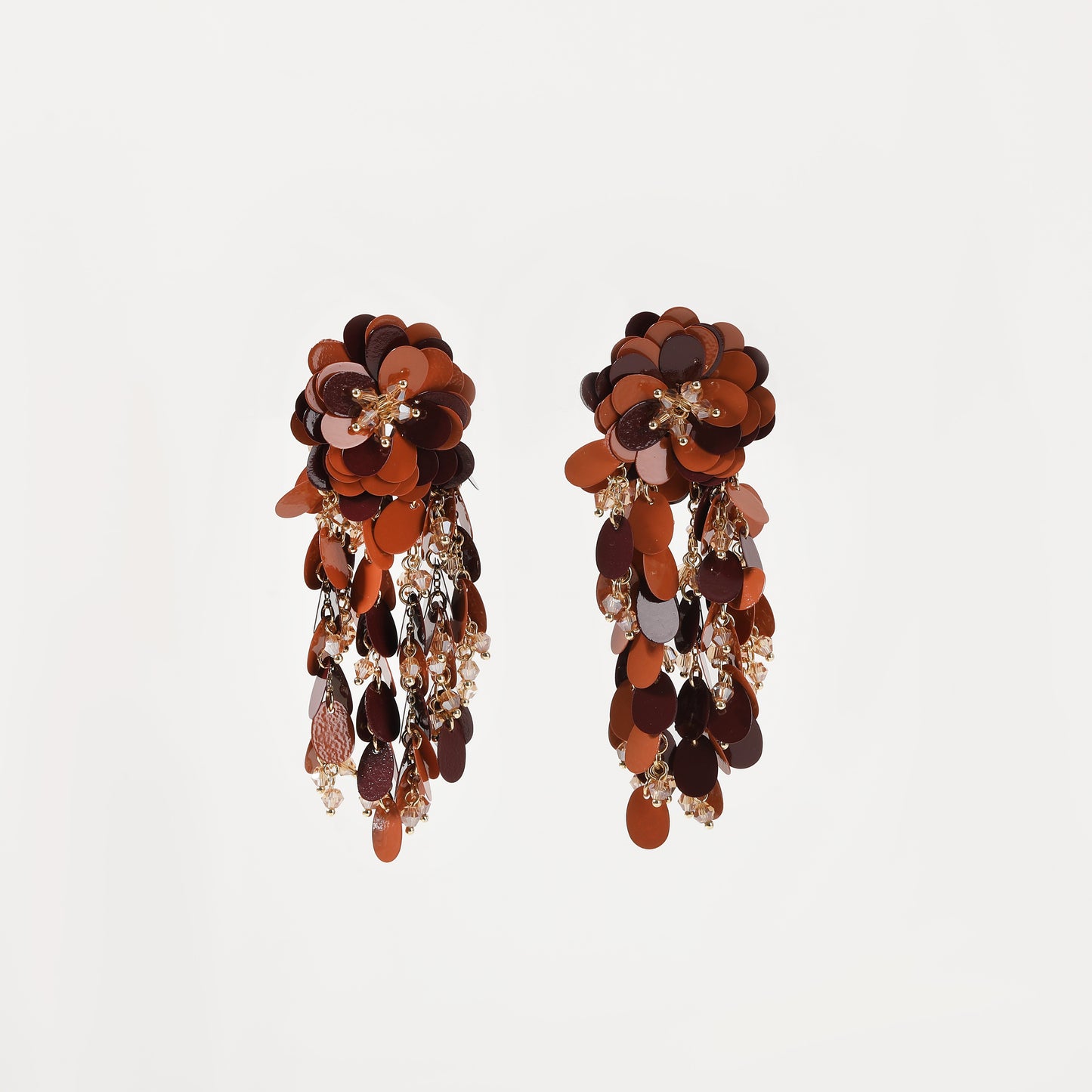 Terracotta sequin floral tassel drop earring