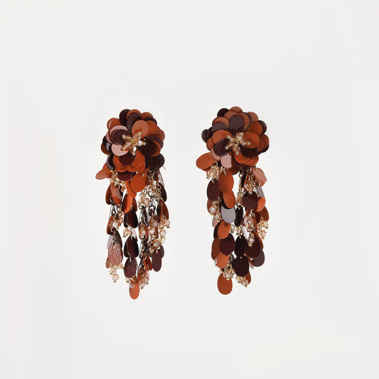 Terracotta sequin floral tassel drop earring
