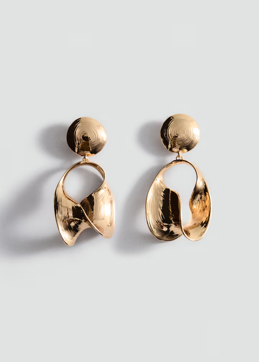 Textured Disc & Twisted Hollow Oval Drop Earrings