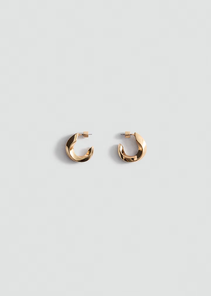 Thick Irregular Curved C-Shaped Gold Hoop Earrings