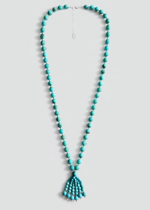 Turquoise Bead Tassel Pendant Long Necklace