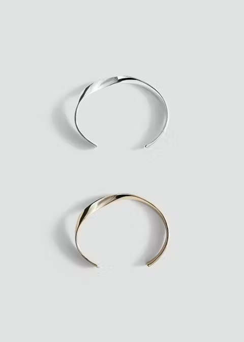Twist Open Cuff Bangle Set (Silver & Gold)