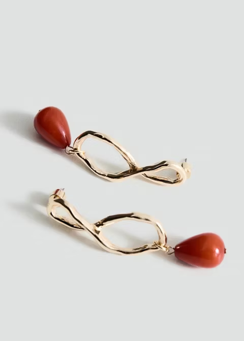 Twisted Infinity Gold Wire Teardrop Red Stone Drop Earrings