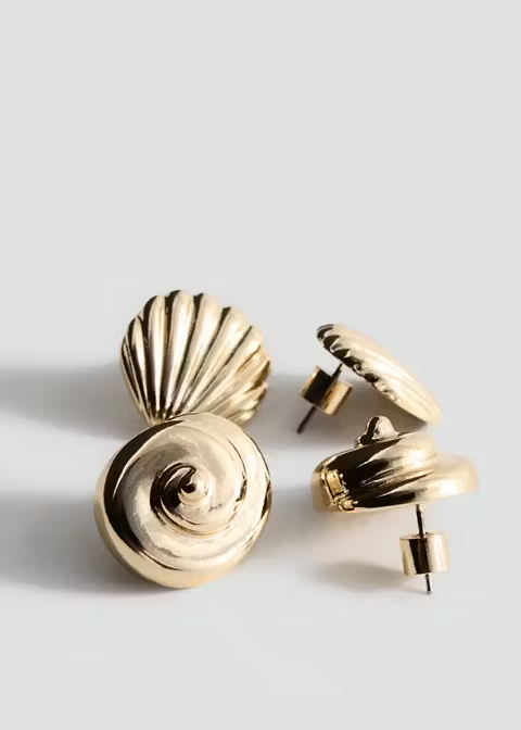 Two-Pack Gold Shell & Spiral Conch Stud Earring Set