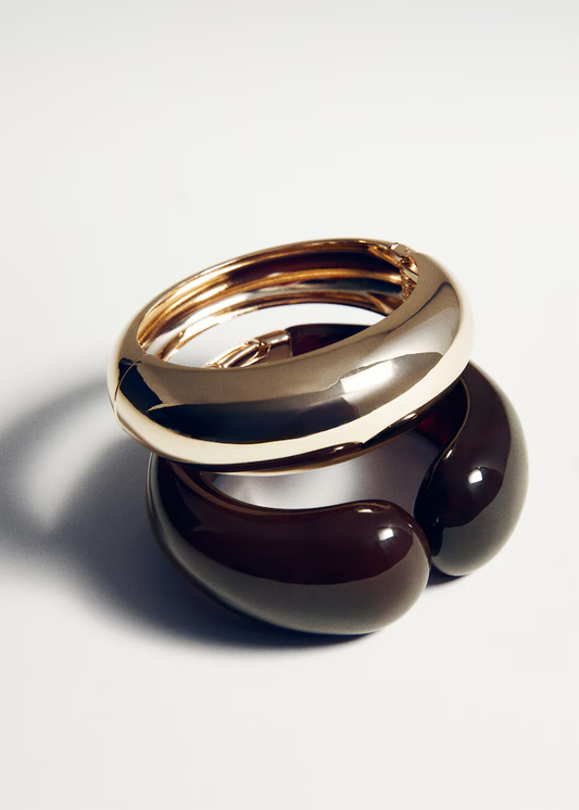 Two-Piece Glossy Chunky Cuff Bangle Bracelet Set