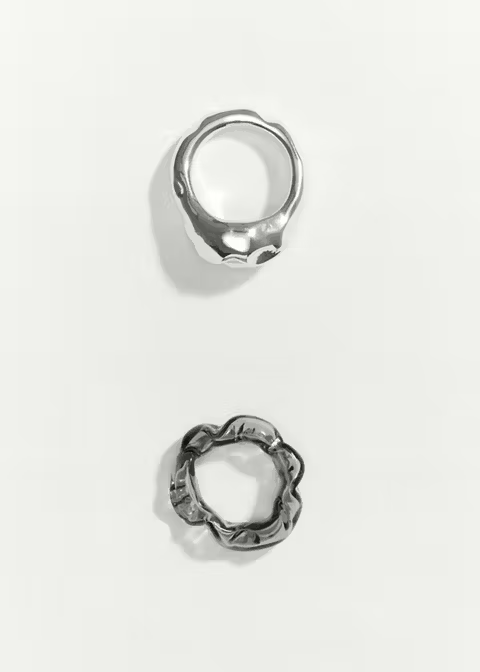 Two-Piece Hammered Irregular Silver Ring Pack