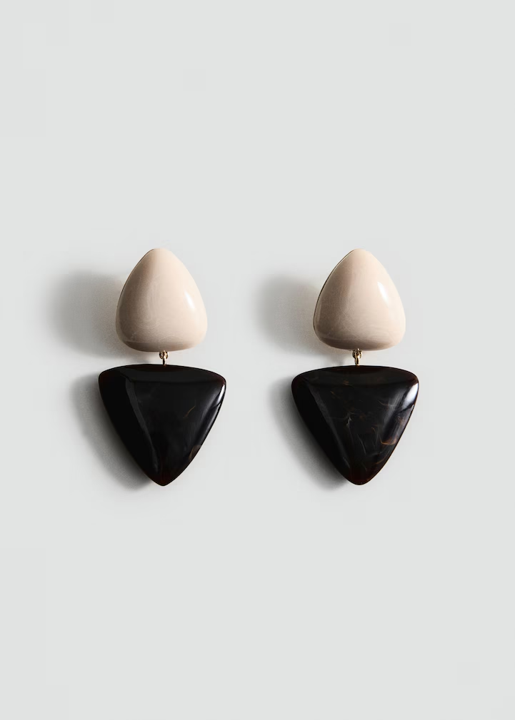 Two-Tier Cream & Tortoise Resin Triangle Drop Earrings