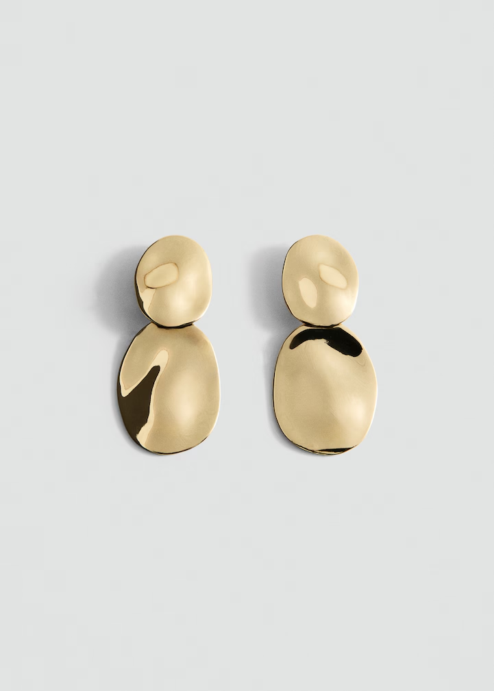 Two-Tier Irregular Hammered Gold Drop Earrings