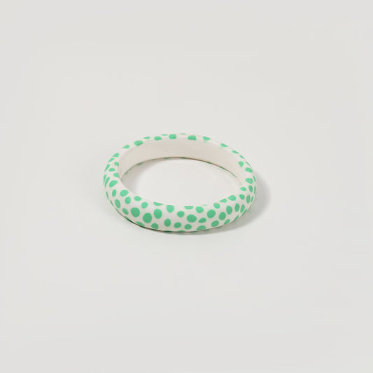 White-and-Bright Green Polka Dot-Matte Round Closed Bracelet