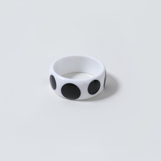 White Glossy Resin Bangle Bracelet with Black Polka Dot Inlay