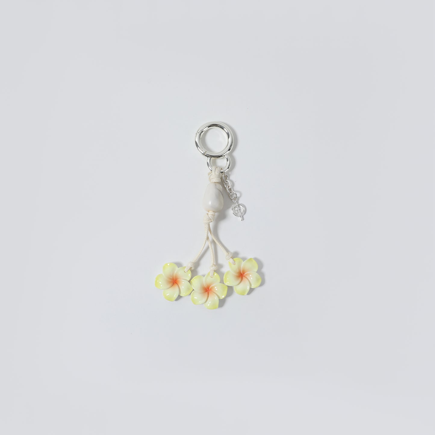 White & Yellow Plumeria Flower Keychain
