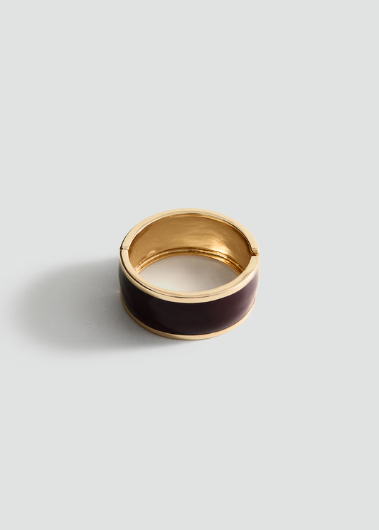 Wide Dark Enamel Gold Trim Open Cuff Band Ring