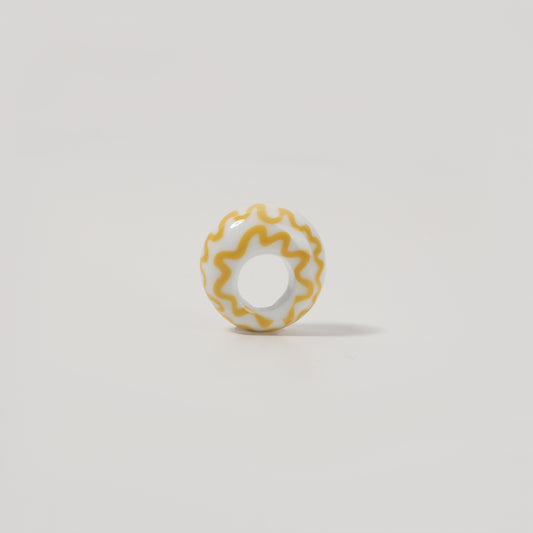 Yellow-and-White Wavy Ceramic Wide-band Ring