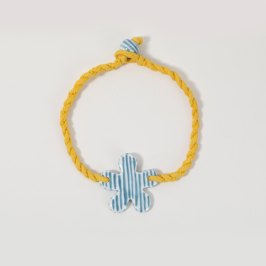 Yellow Rope Blue-stripe Ceramic Flower Necklace