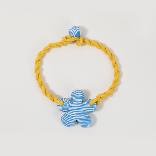 Yellow Rope Blue-stripe Polymer Clay Flower Necklace
