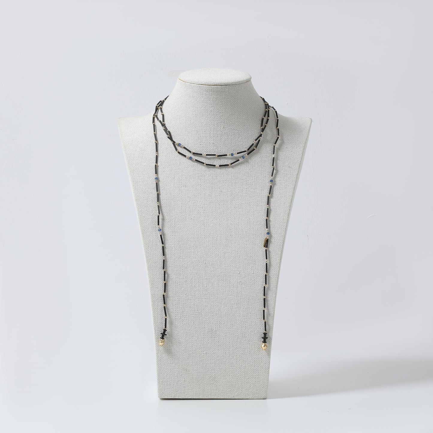 lack-Blue-Gold Mixed Beaded Long Necklace