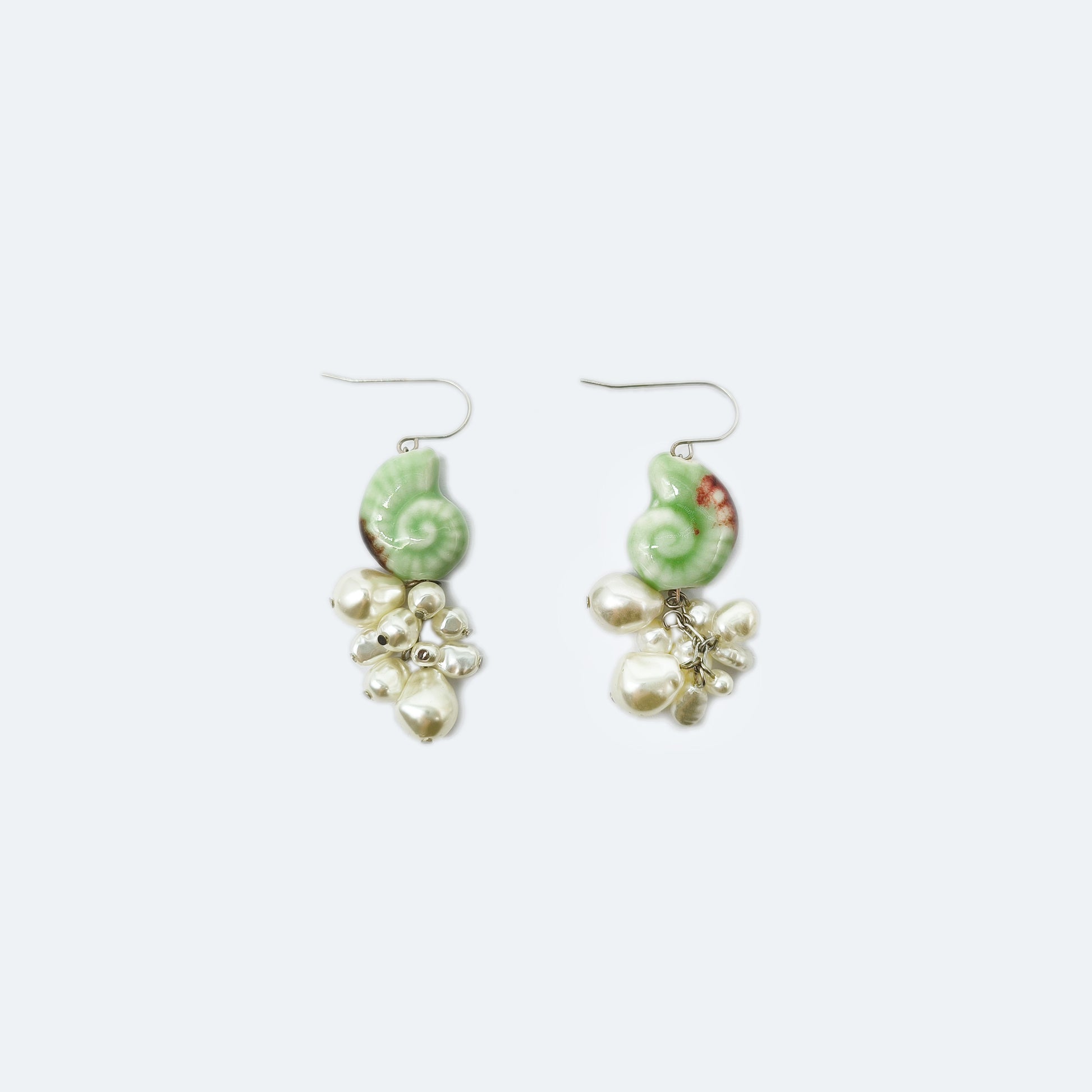 ceramic earrings - green shell with pearl earrings