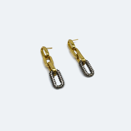 Chain link earrings - gold and gunmetal two tone earring