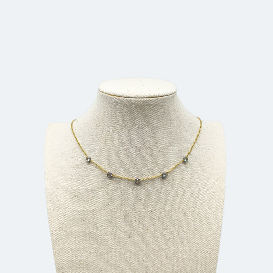 Gold and gunmetal two tone necklace with cubic zircon stone