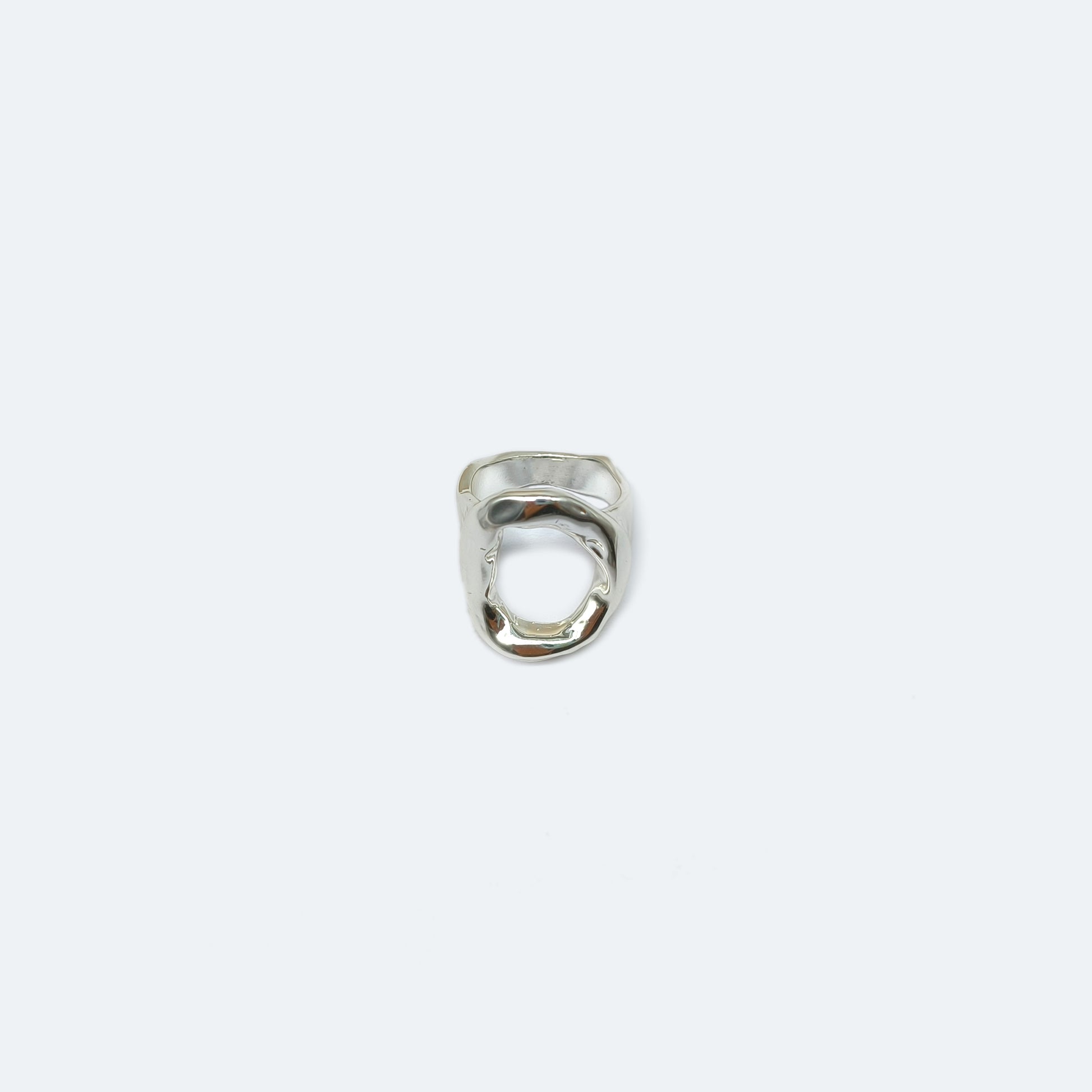 Silver asymmetric textured ring