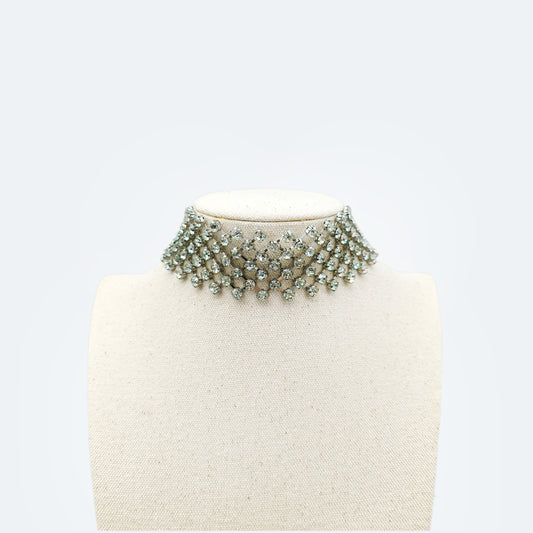 Rhodium crystal choker necklace