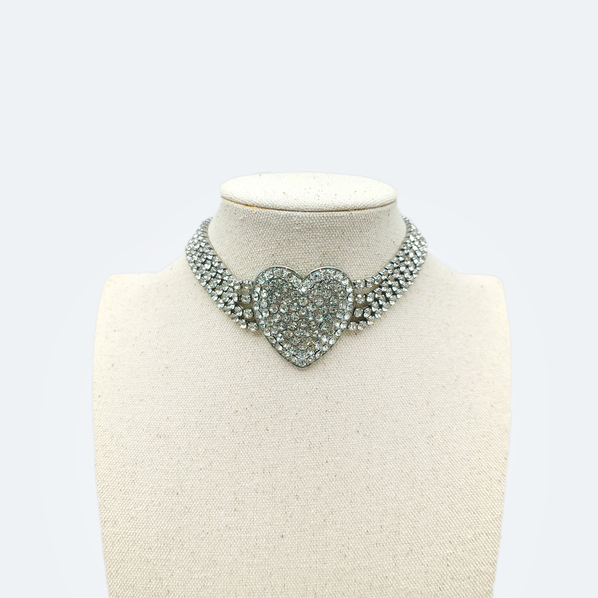 Crystal choker - rhodium big heart necklace