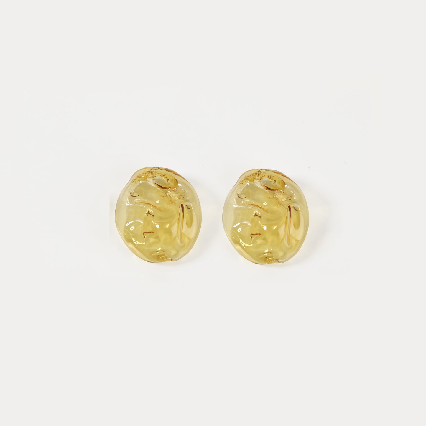 yellow textured oval glass stud earrings