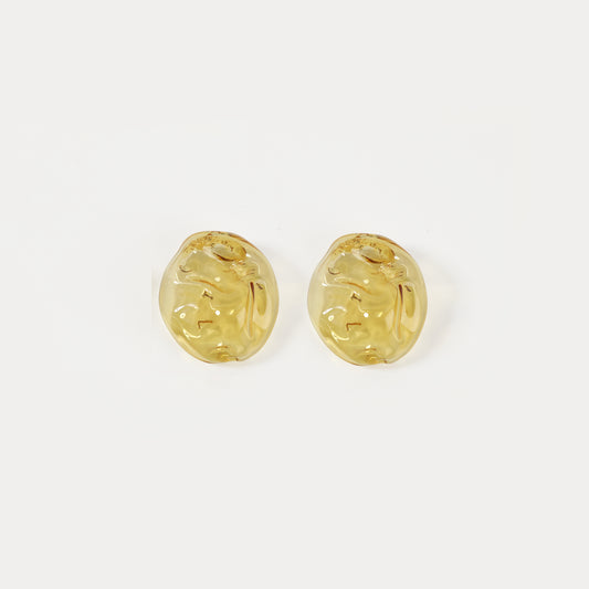 yellow textured oval glass stud earrings